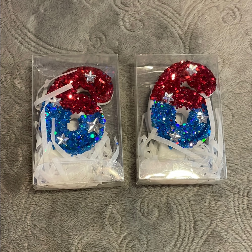 Glittery Red and Blue Number 6 Cake Toppers